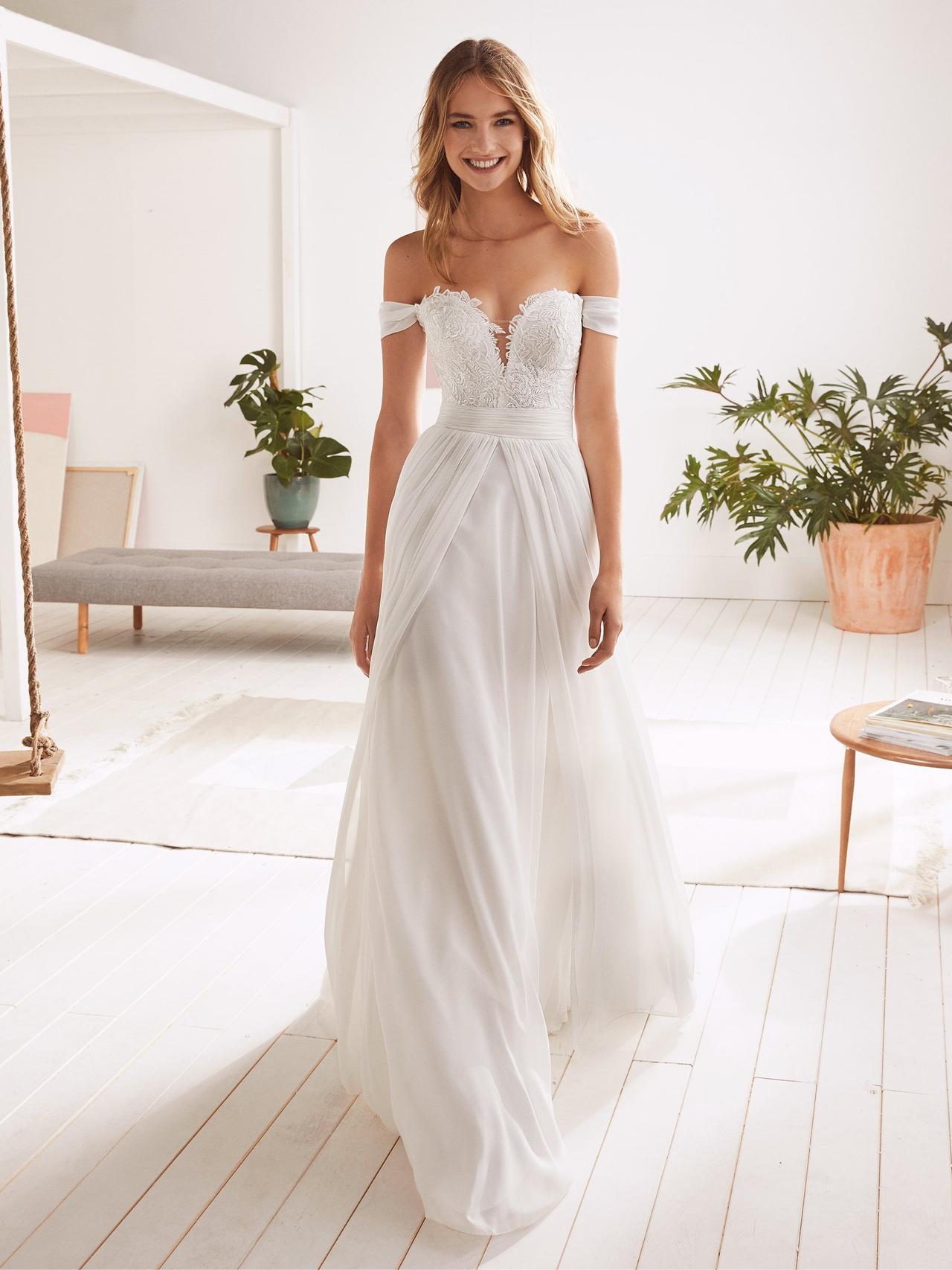 Vestido novia escote online bardot