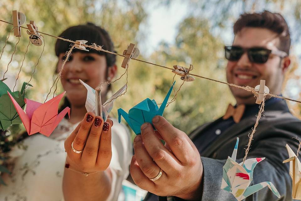 Grullas de origami para decorar su matrimonio