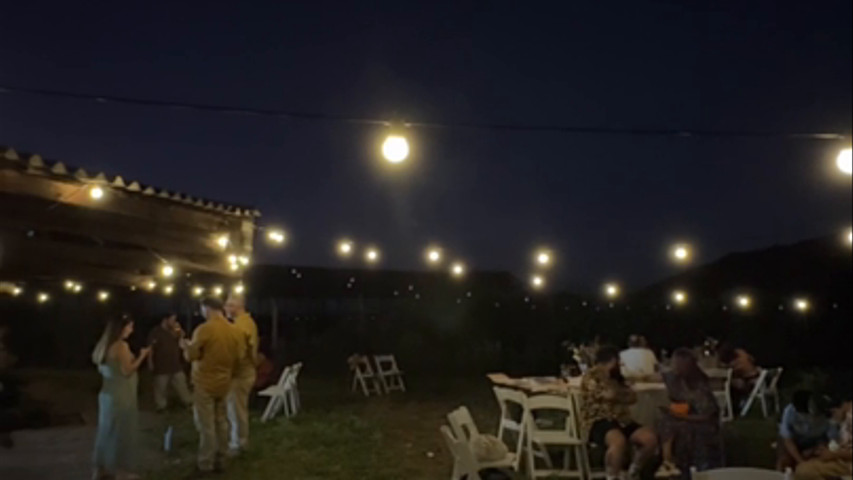 Noche en jardín iluminado