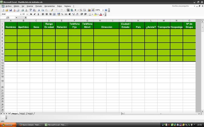 Plantilla en Excel
