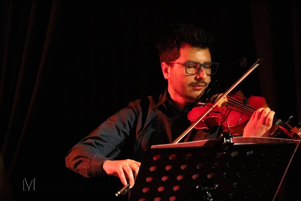 Tocando el violín en concierto