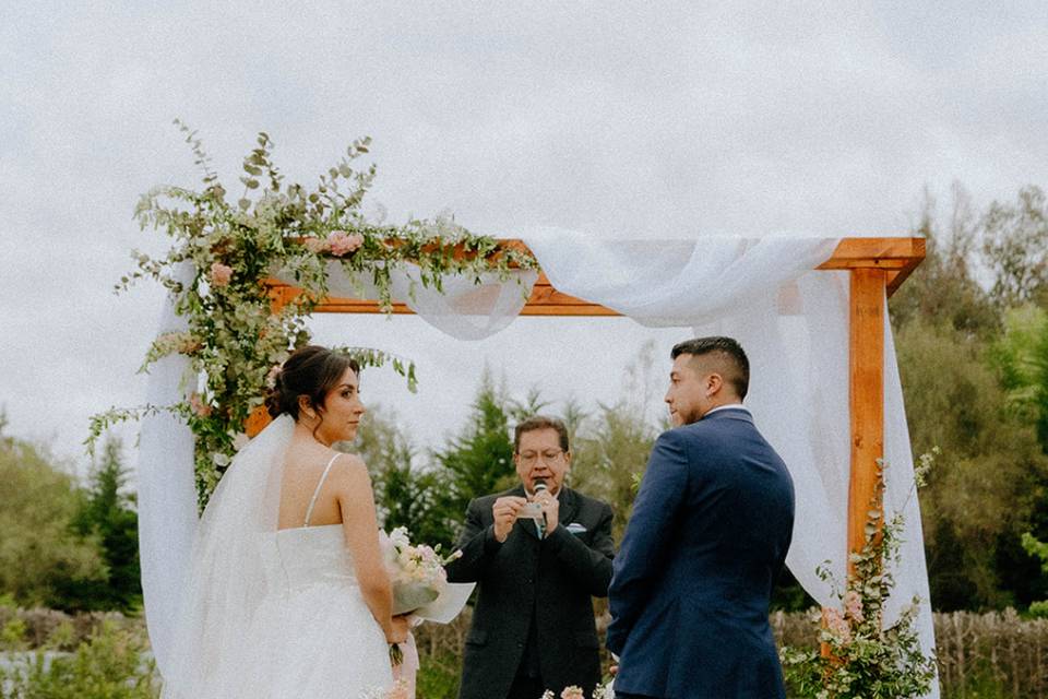 Novios casándose en el jardín