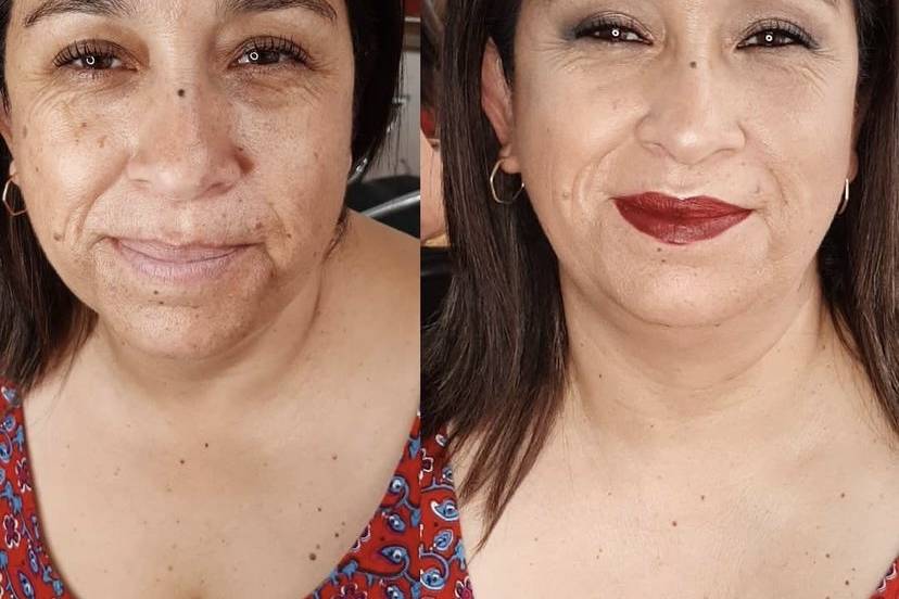 Pieles maduras antes y después del maquillaje