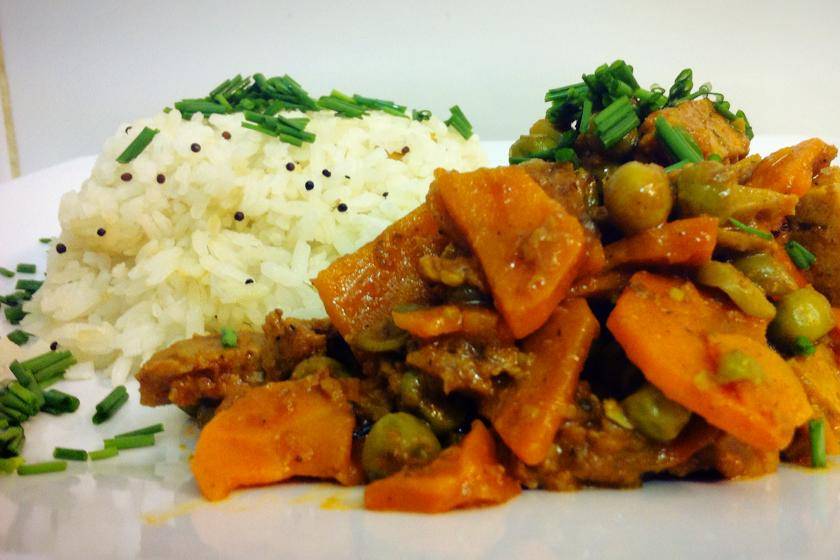 Arroz con guiso de verduras