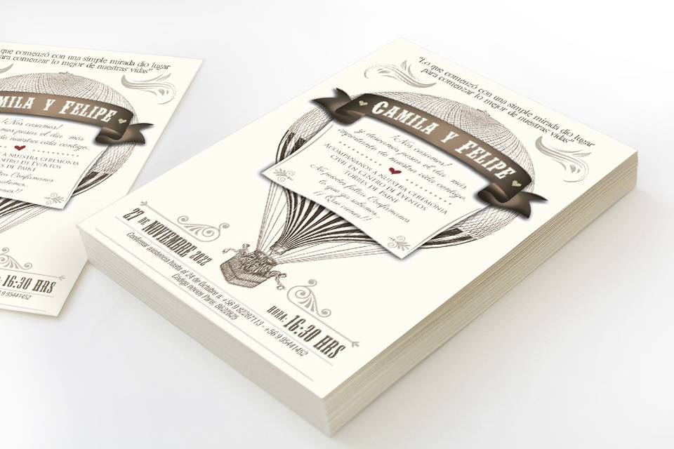 Invitación tipo postal Globo