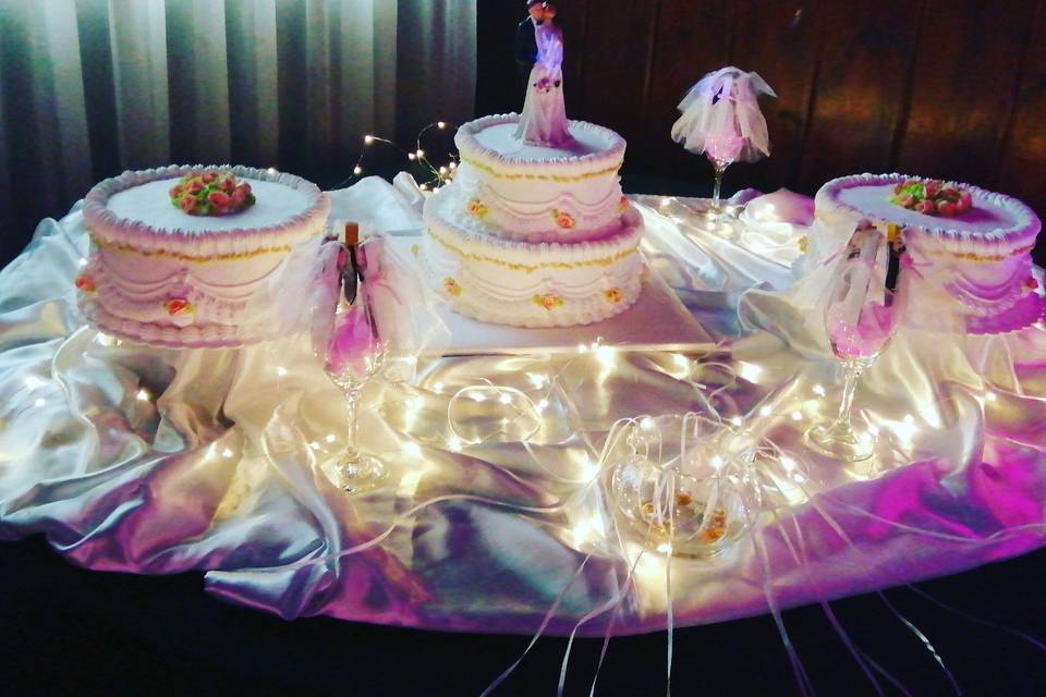 Torta novios luces banqueteria