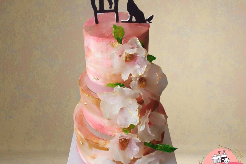 Pastel de boda en rosas