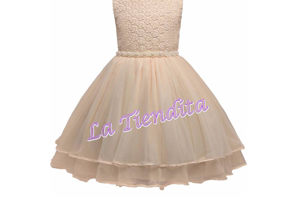 Vestido perlitas beige