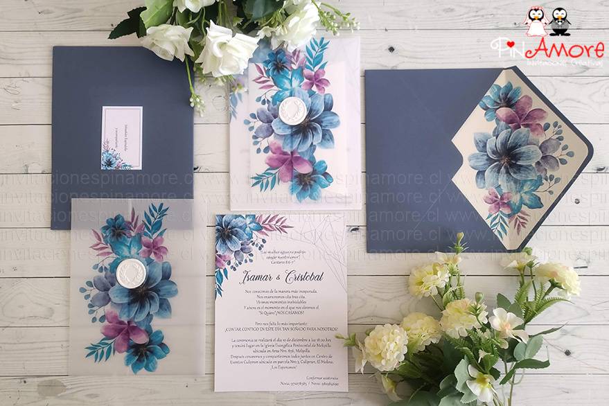 Invitación azul floral