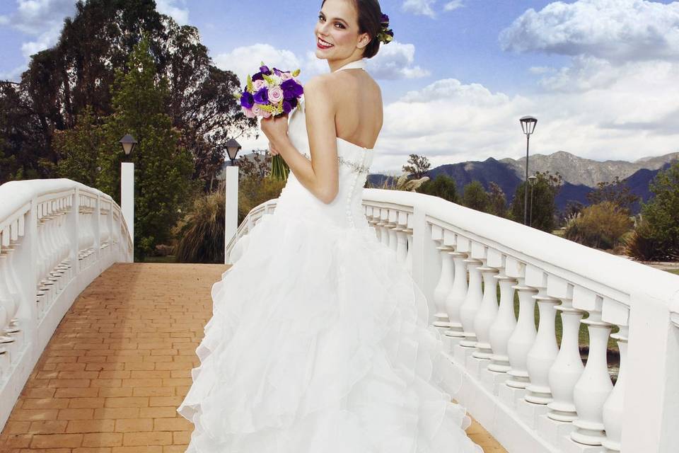 Vestido de novia sobre puente