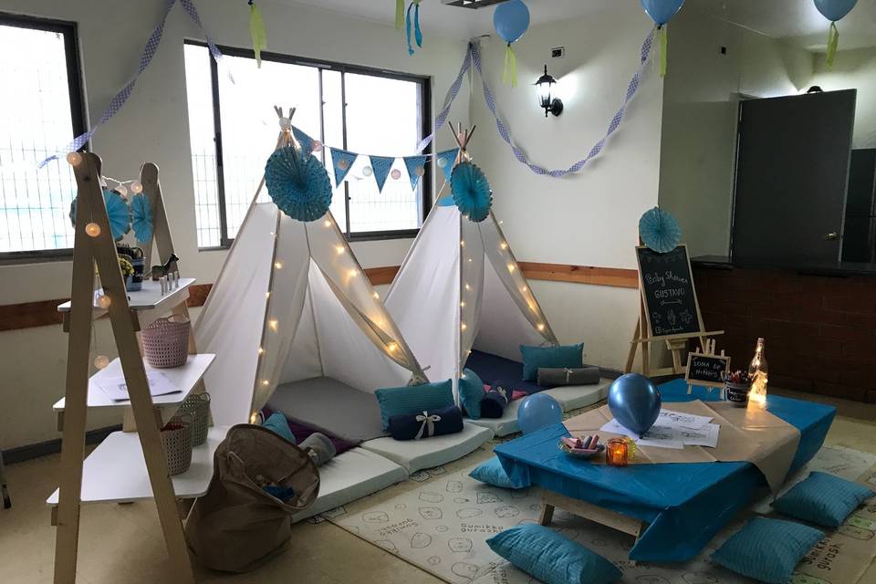 Rincón tipi para baby shower