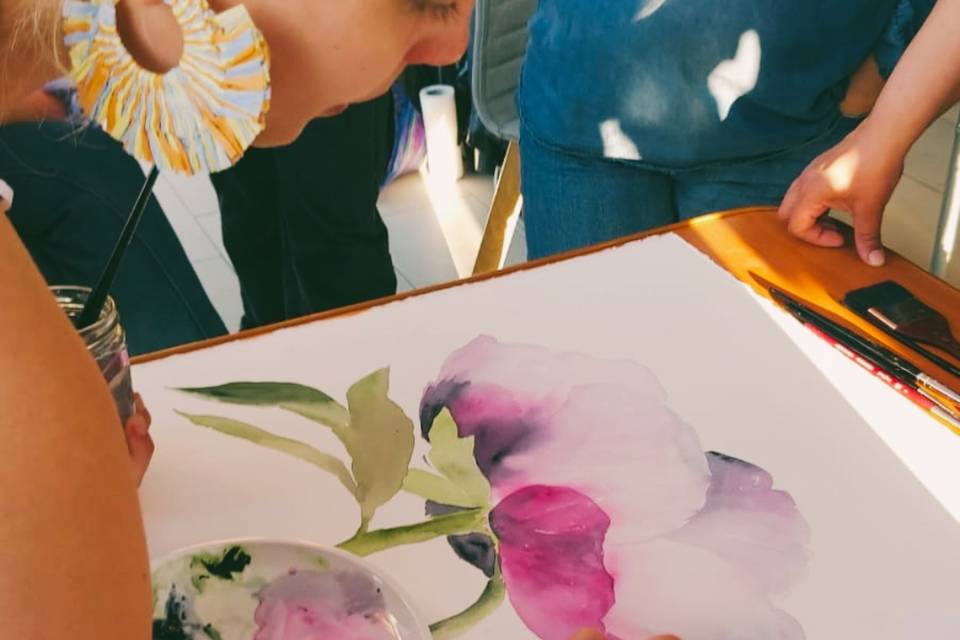 Pintando en vivo peonía grande