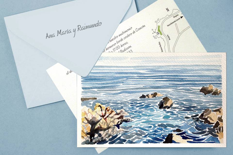 Invitaciones, postales y acuarela